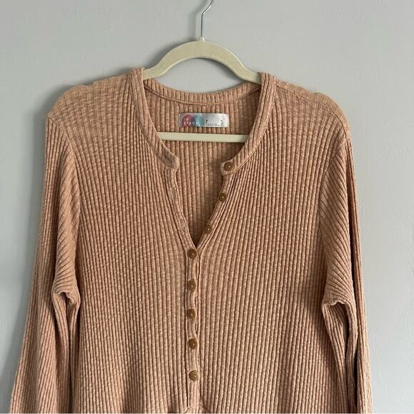 Free People Beach Blossom mini Dress Henley ribbed boho cottage core peach Sz S - Picture 6 of 10